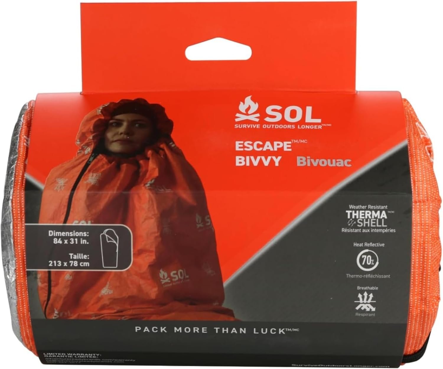 SOL Escape Bivvy with Hood – Emergency Preparedness Blanket – Reflects Up to 70% Body Heat – Outdoor Survival Bivvy – Water Resistant – Durable & Breathable – Winter Camping Supplies – Orange