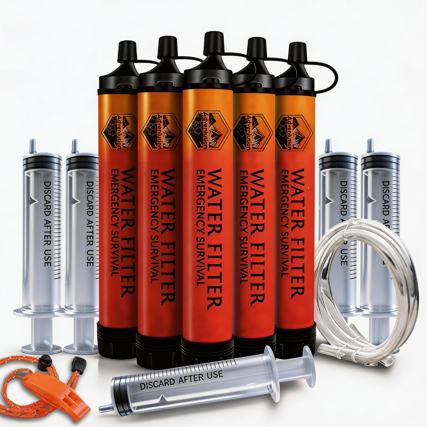5-Pack Personal Water Filter Straw with Emergency Whistle, Portable Reusable Survival Filter for Family Camping, Hiking, Backpacking & Emergency Preparedness