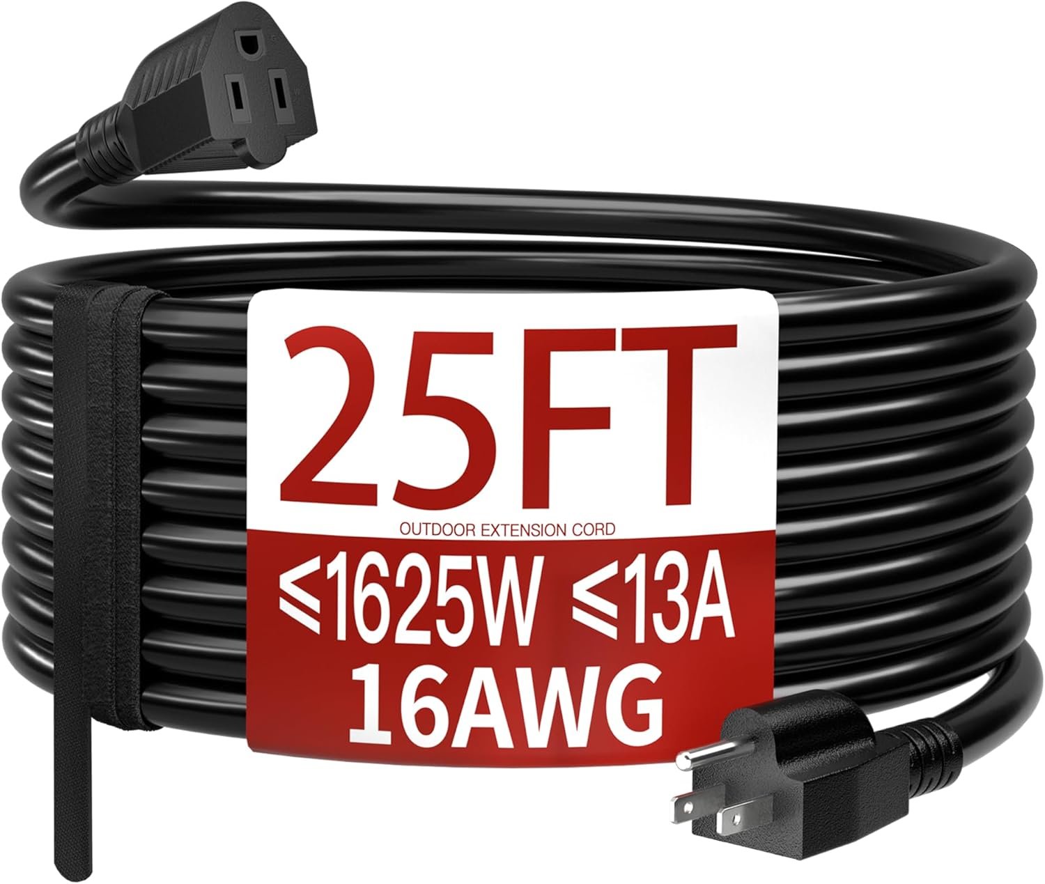 Skrizcable 16/3 25 FT Outdoor Extension Cord Waterproof, Weatherproof & Flame Retardant Black 3 Prong Power Cord Outside for Lawn & Garden, 13 Amps 1625 Watts 125 VAC 16AWG SJTW, ETL Listed