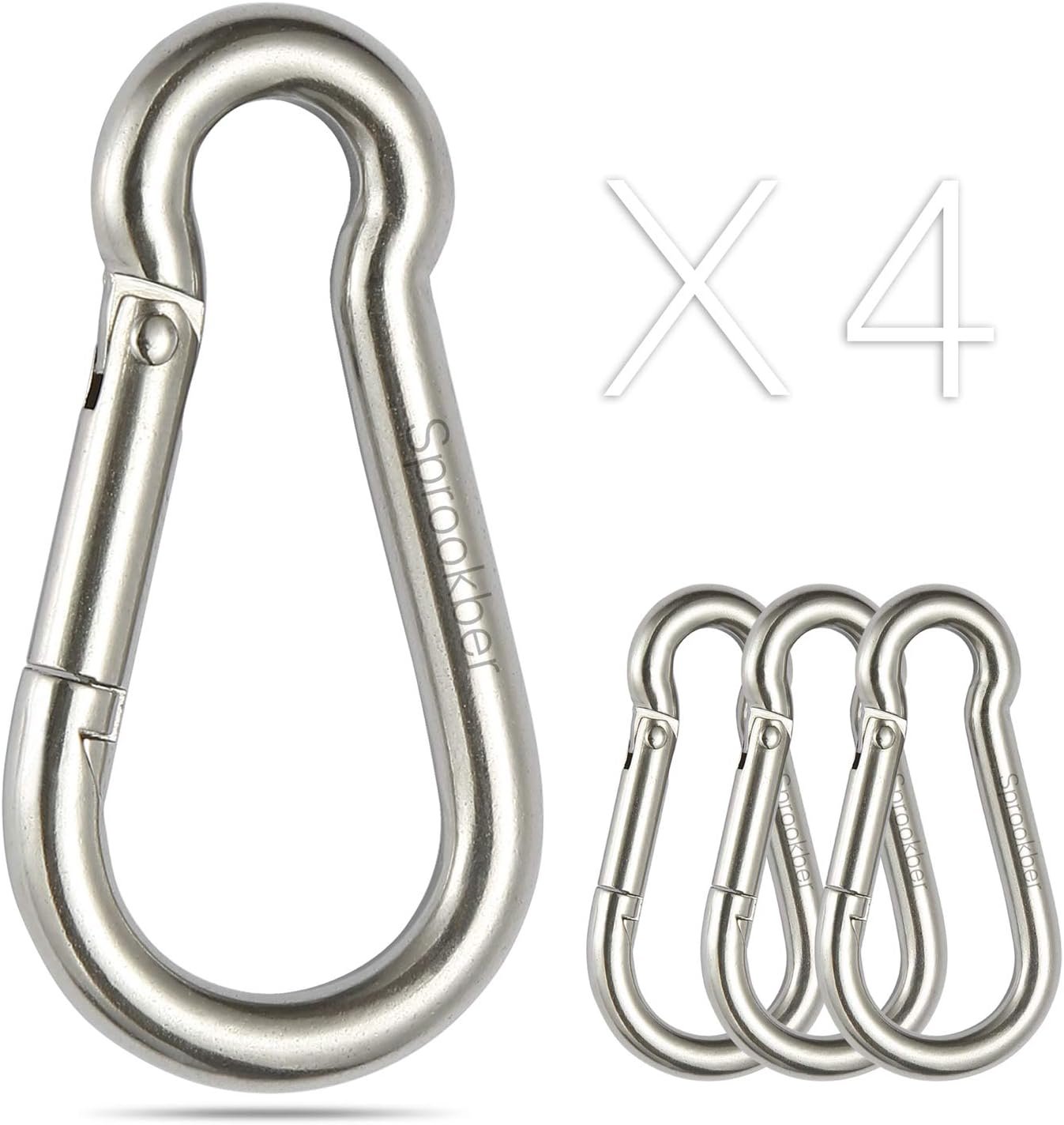 sprookber Stainless Steel Carabiner Spring Snap Hook – 304 Stainless Steel Heavy Duty Clips, Set of 4