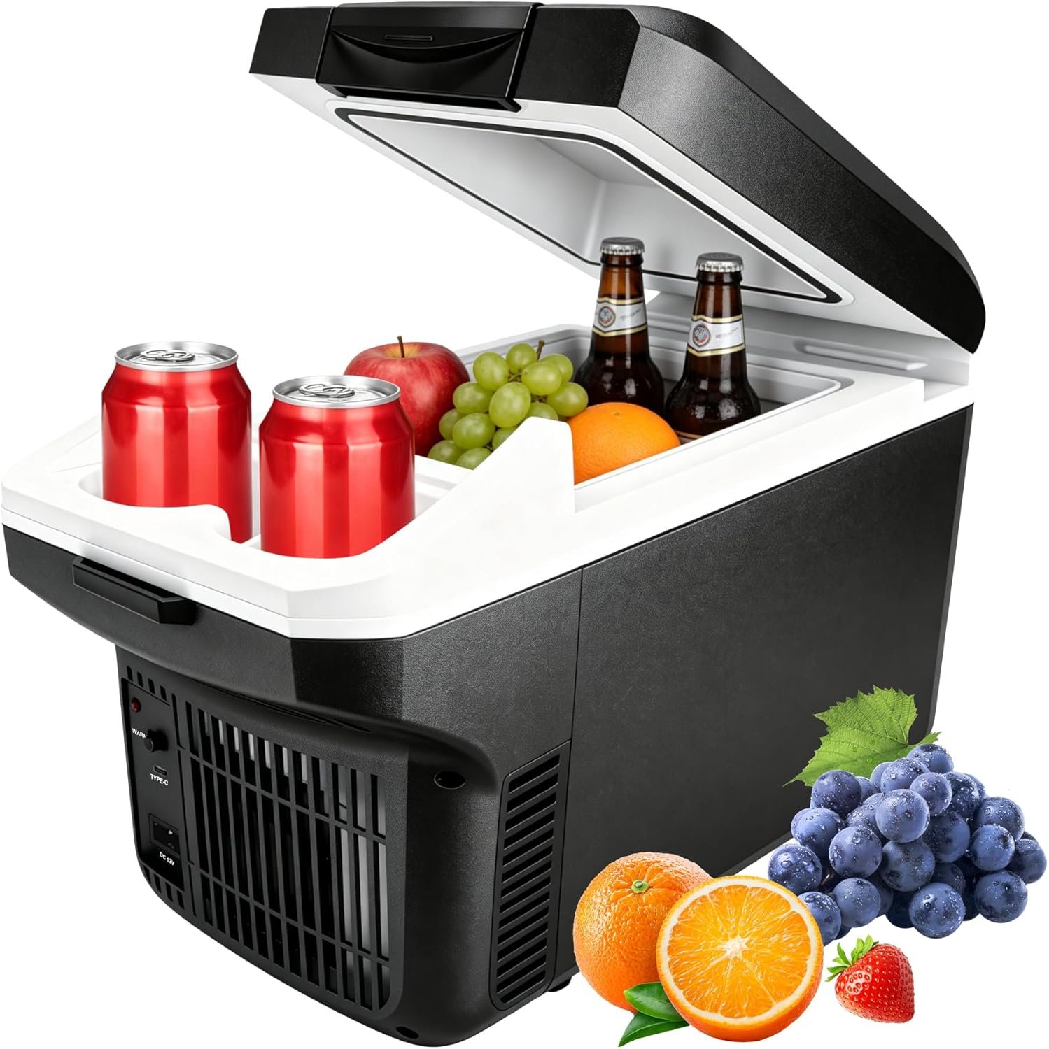 Iceblue Electric Cooler with Type-C, 8 Liter /11 Cans Mini Fridge with Belt, 9V Type-C Thermoelectric Dual-use Car Refrigerator, Car Fridge for Car, Dorm, Travel, Picnic, Gift – Black