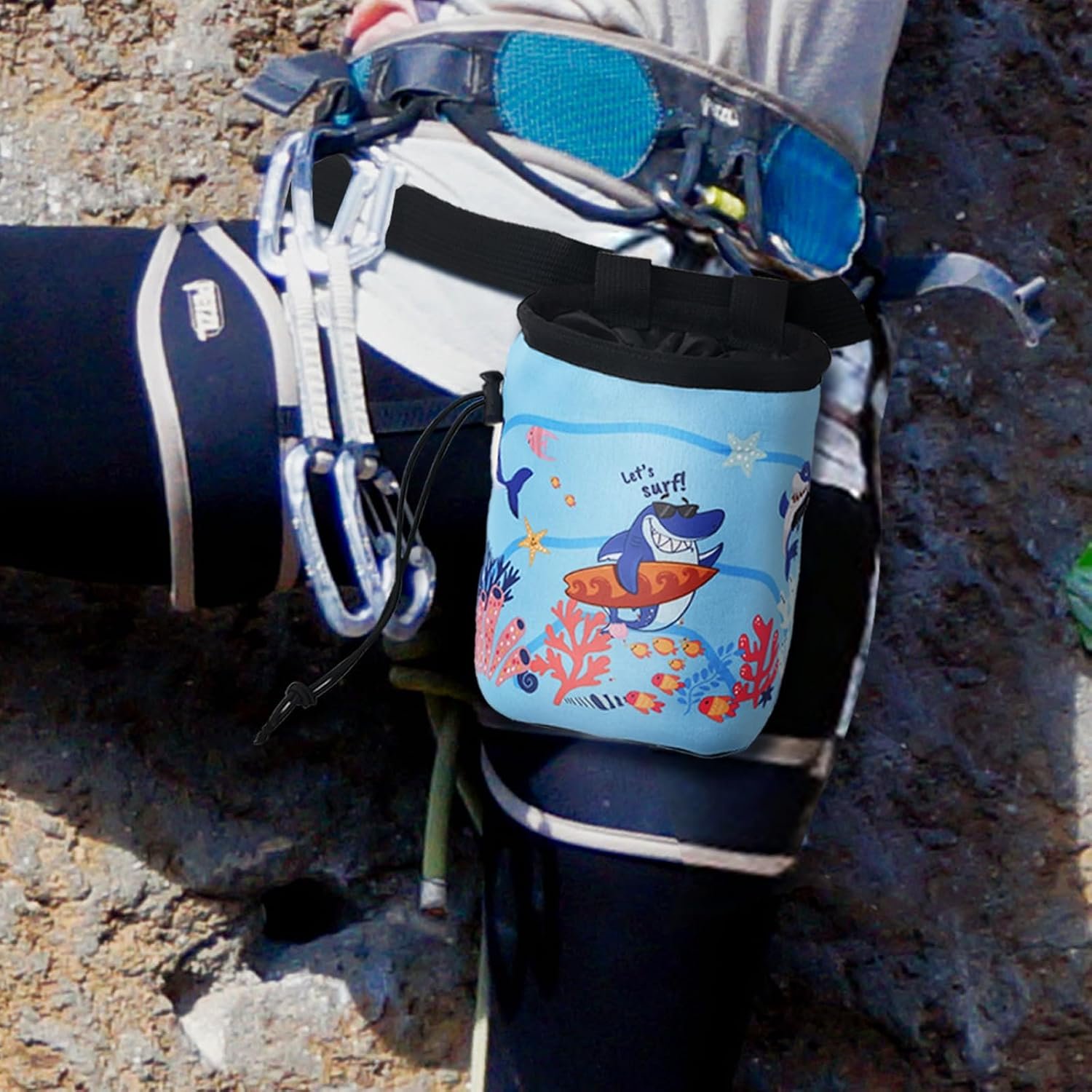 Shark Chalk Bag Animal Adventure Edition Chalk Bags for Rock Climbing Climbers Bouldering Gyming Sports Gift for Adults Kids Teenagers, Carry Dog Treats, Gym Bottles, Trail Trash
