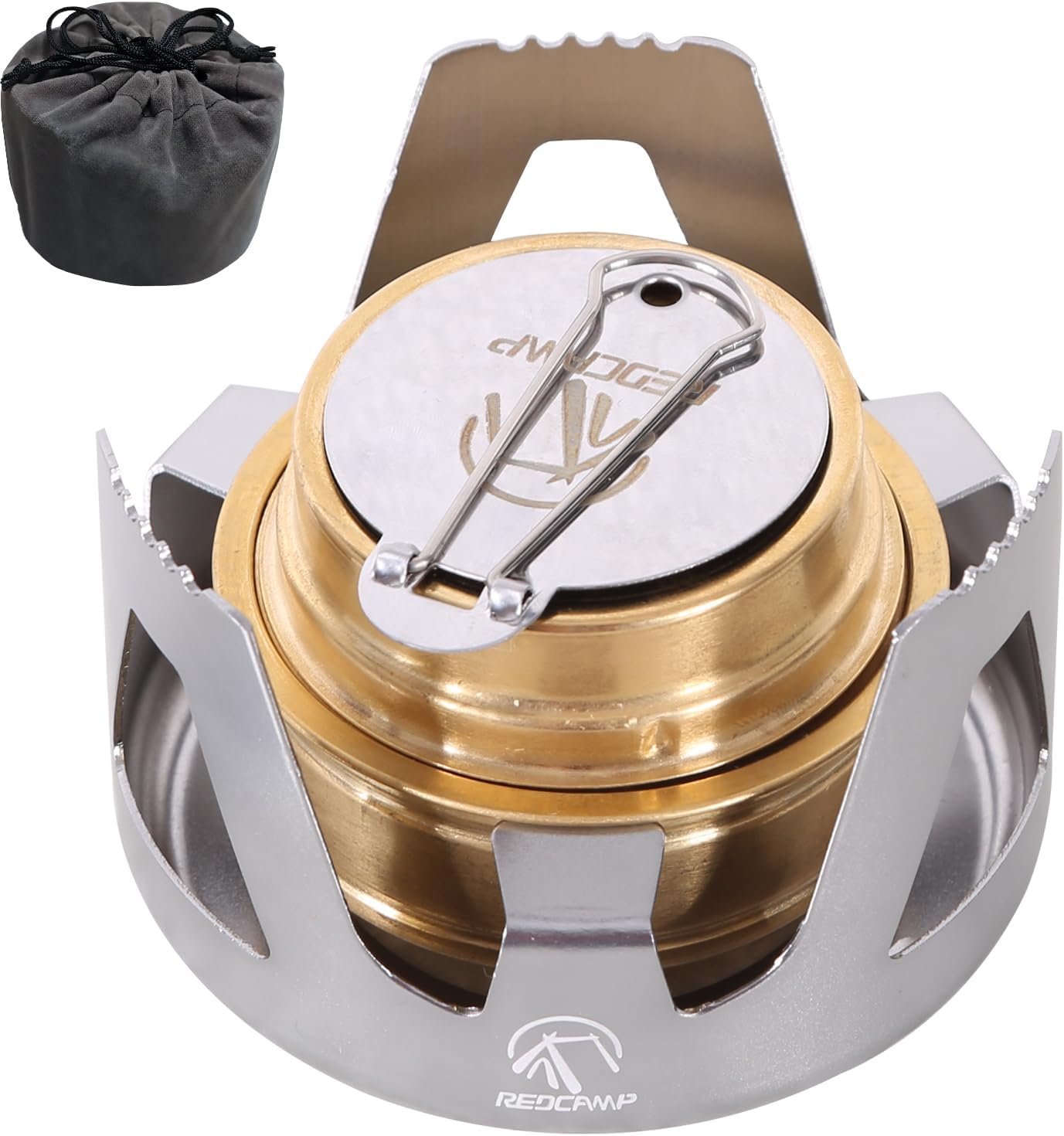 REDCAMP Mini Alcohol Stove for Backpacking, Lightweight Brass Spirit Burner with Aluminium Stand for Camping Hiking, Silver