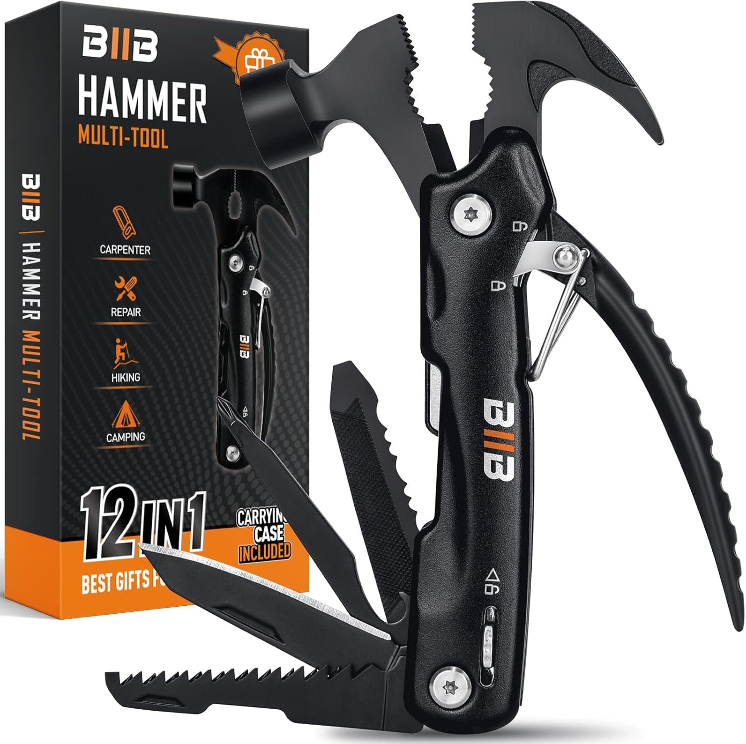 BIIB Gifts for Men, 12 in 1 Hammer Multitool, Anniversary Birthday Gifts for Men, Mens Gifts for Him Dad Husband Boyfriend, Dad Gift for Mens Who Have Everything, Camping Essentials Survival Gear Tool