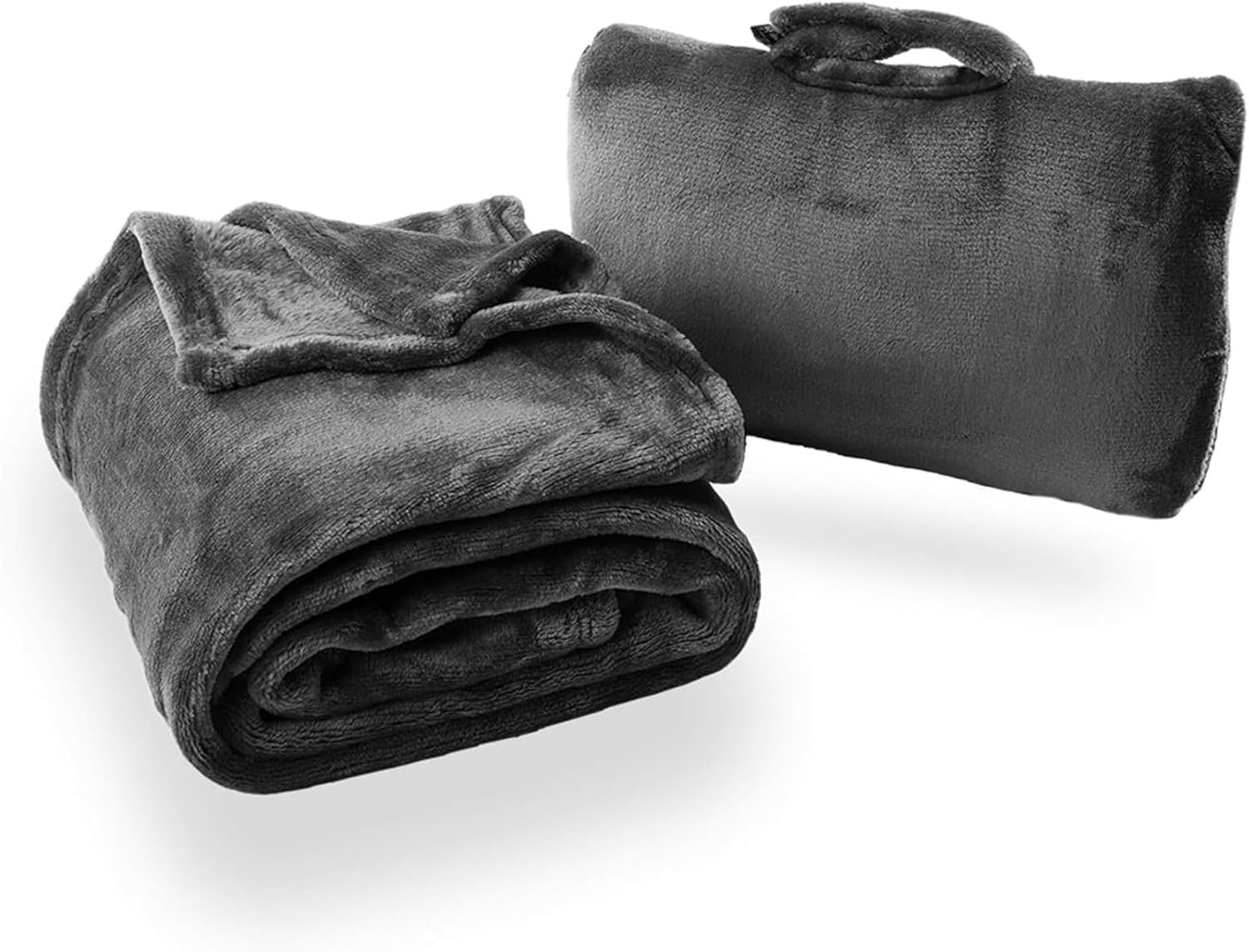 Cabeau Fold ‘n Go Travel and Throw Blanket Plus Compact Case – for Home and Travel – Doubles as Lumbar Pillow and Neck Support Pillow – French Microfiber Comfort – Charcoal