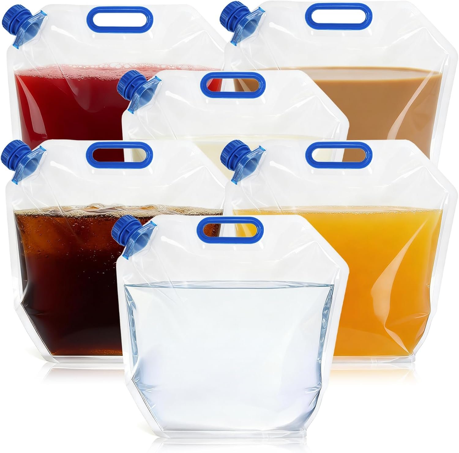 AVLA 6 Pack Collapsible Water Container Bag, 1.5 Gal Clear Plastic Foldable Storage Jug, No-Leak Freezable Camping Carrier Tank, Folding Hiking Hydration Canteen for Outdoor Sport Riding Mountaineer