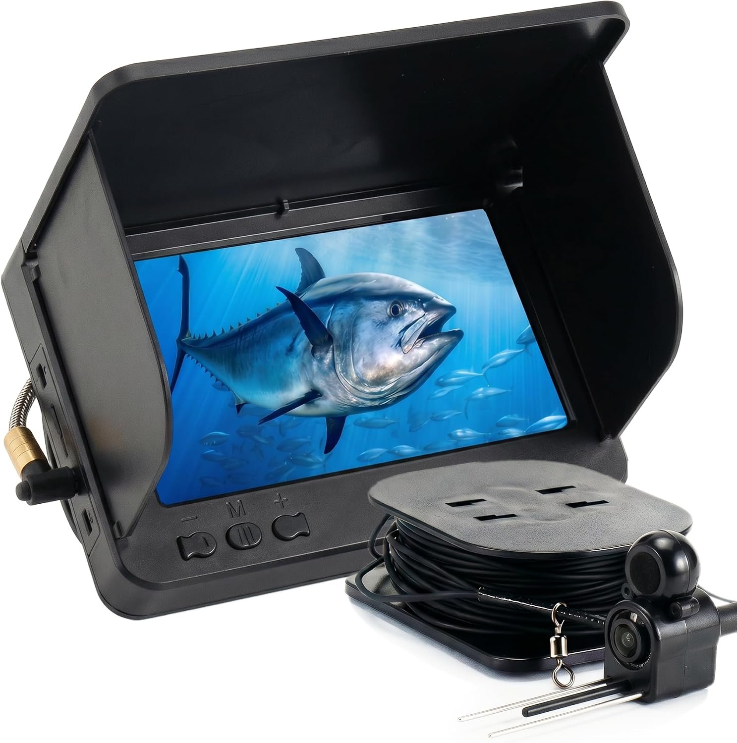 Fish Finder Underwater Fishing Camera: 5-Inch IPS Screen with 1500nit Brightness Long Battery Life 8000mAh USB Charging – IP68 Waterproof 98ft Cable for Ice Fishing Anglers