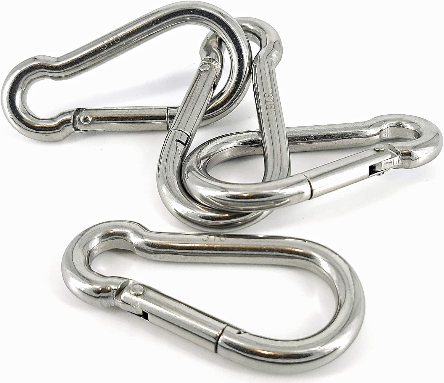 Marine Grade 316 Marked Stainless Steel Carabiner Clips, Heavy Duty Spring Snap Hooks for Gym, and Outdoor Activities