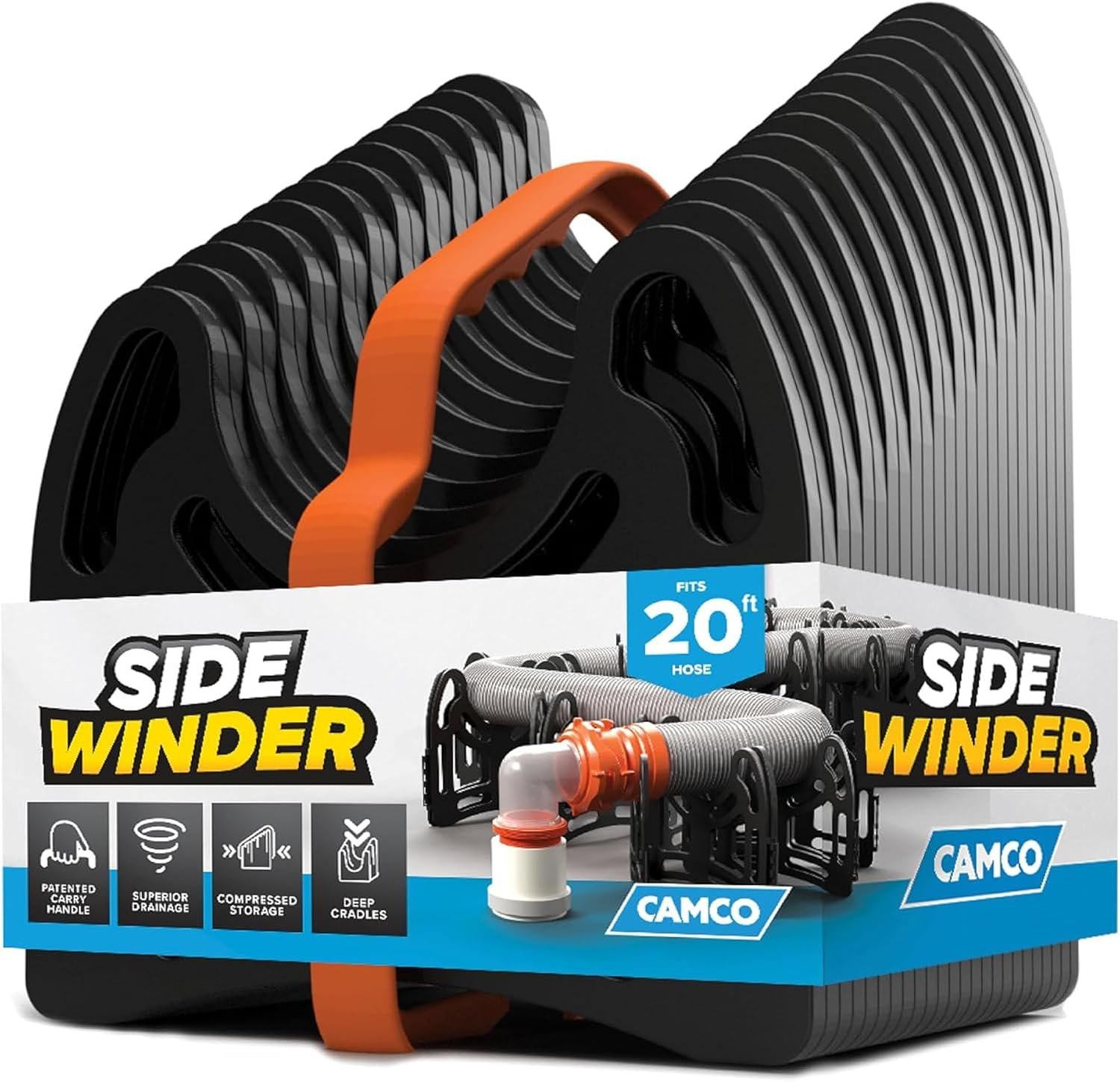 Camco Sidewinder 20-Ft RV Sewer Hose Support – Flexible Telescoping Design for Curving around Obstacles & Deep Cradles Secure RV Sewer Hose – Out-of-Box Ready & Folds for RV Storage (43052)