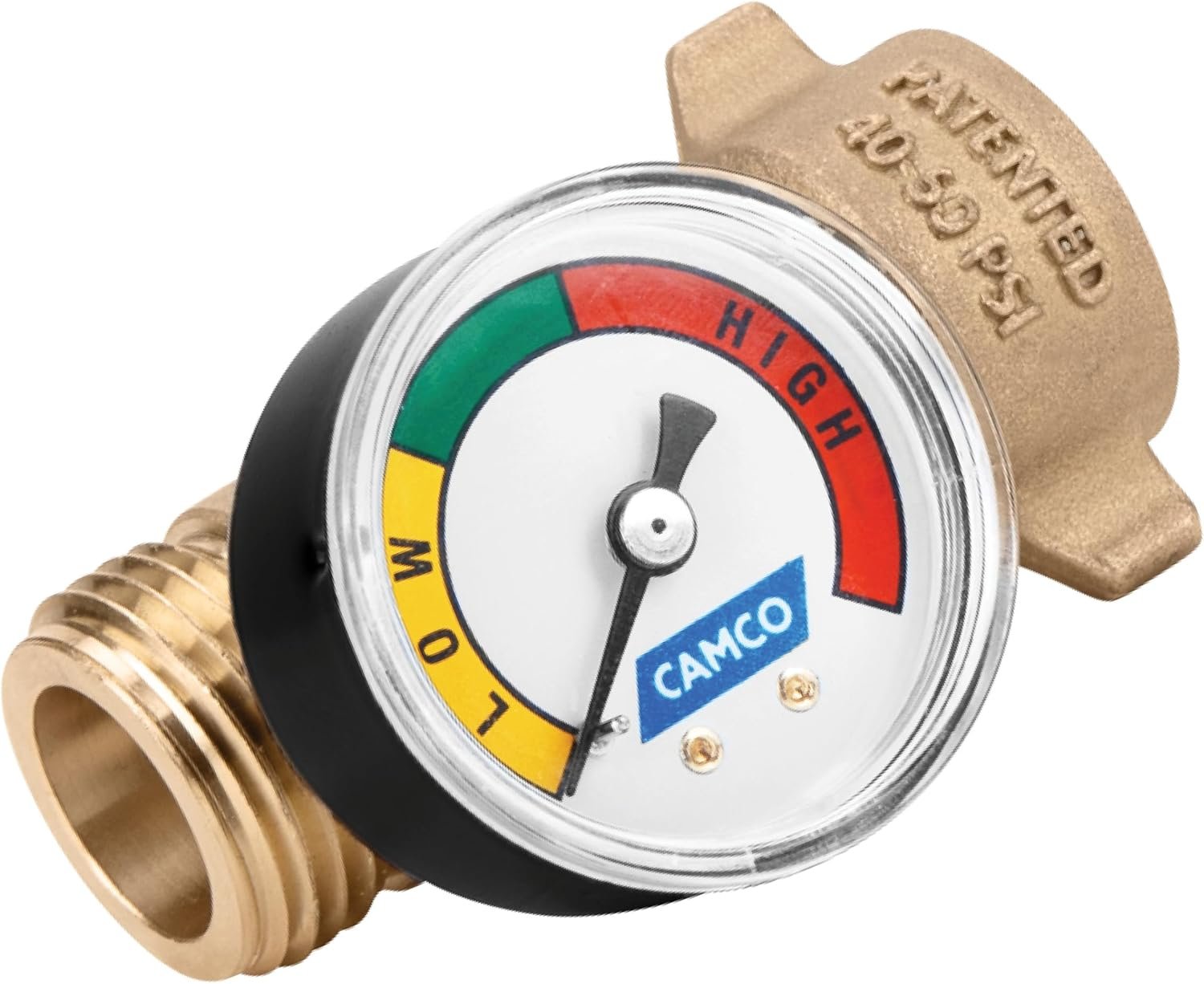 Camco Brass Water Pressure Regulator with Gauge- Helps Protect RV Plumbing and Hoses from High-Pressure City Water – Easy Read Gauge (40064)