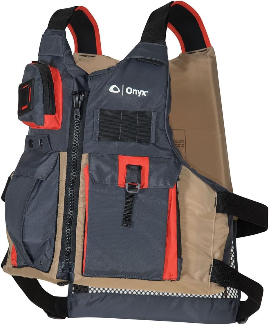 Onyx Kayak Fishing Life Jacket – USCGA PFD/Life Jacket with Multiple Pockets, High-Back Design & Adjustable Straps for Paddle Sports & Fishing