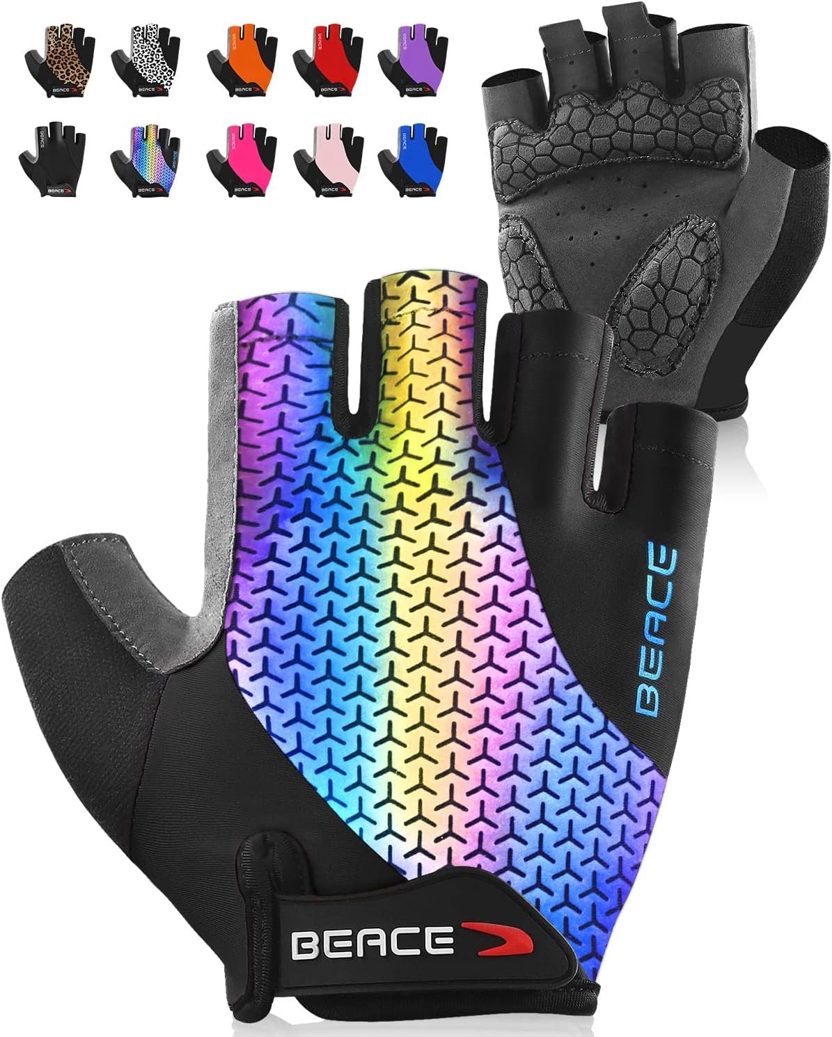 BEACE Gloves for Cycling Bike Biking Half Finger Road Bicycle for Men and Women-5MM Breathable Anti-Slip Shock-Absorbing Pad Gym Motorcycle Light Weight Mountain Bike Gloves