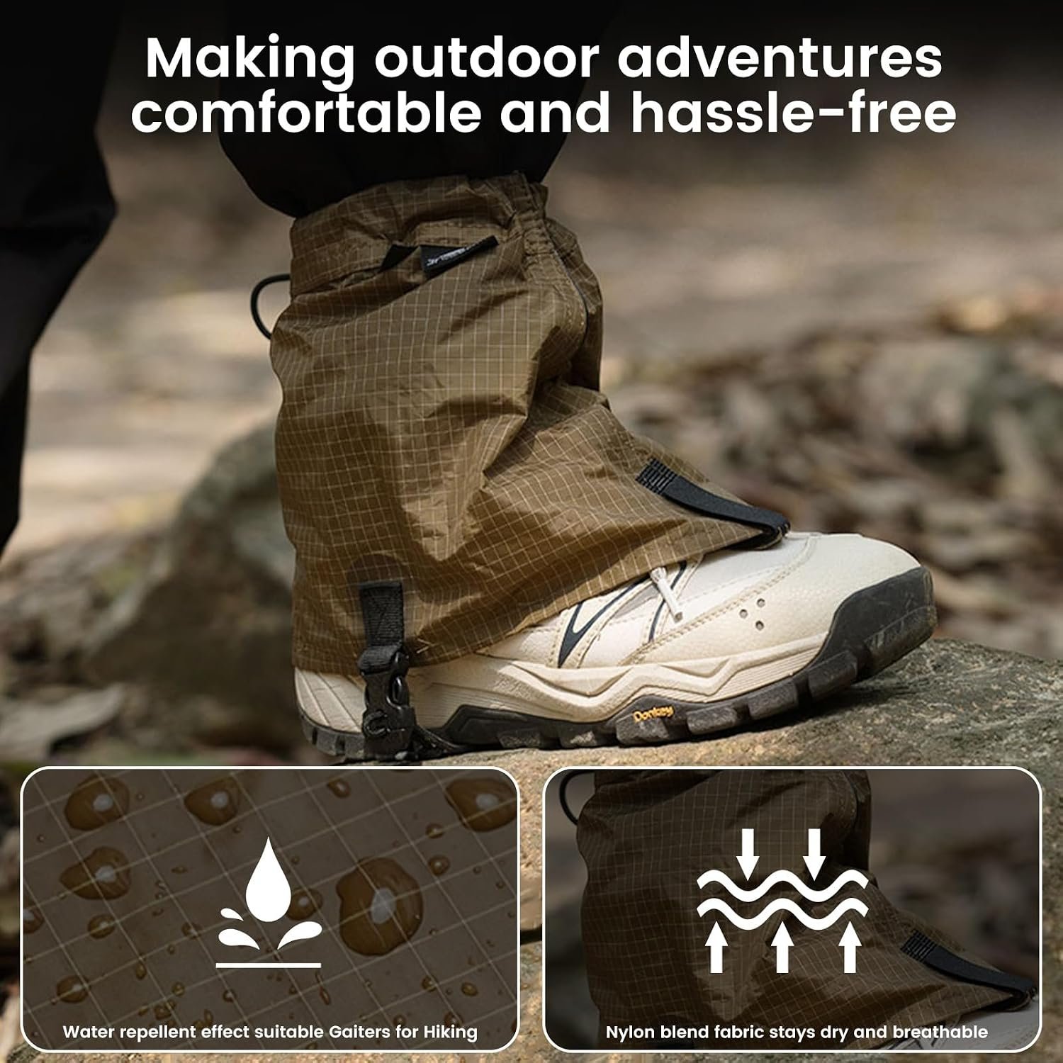 3FULGEAR Ultralight Gaiters Waterproof Snow for Hiking Shoes, Lightweight & Adjustable Hiking Boot Gaiters for Men & Women, Leg Gaiters for Skiing, Walking, Climbing, Hunting, Snowshoeing