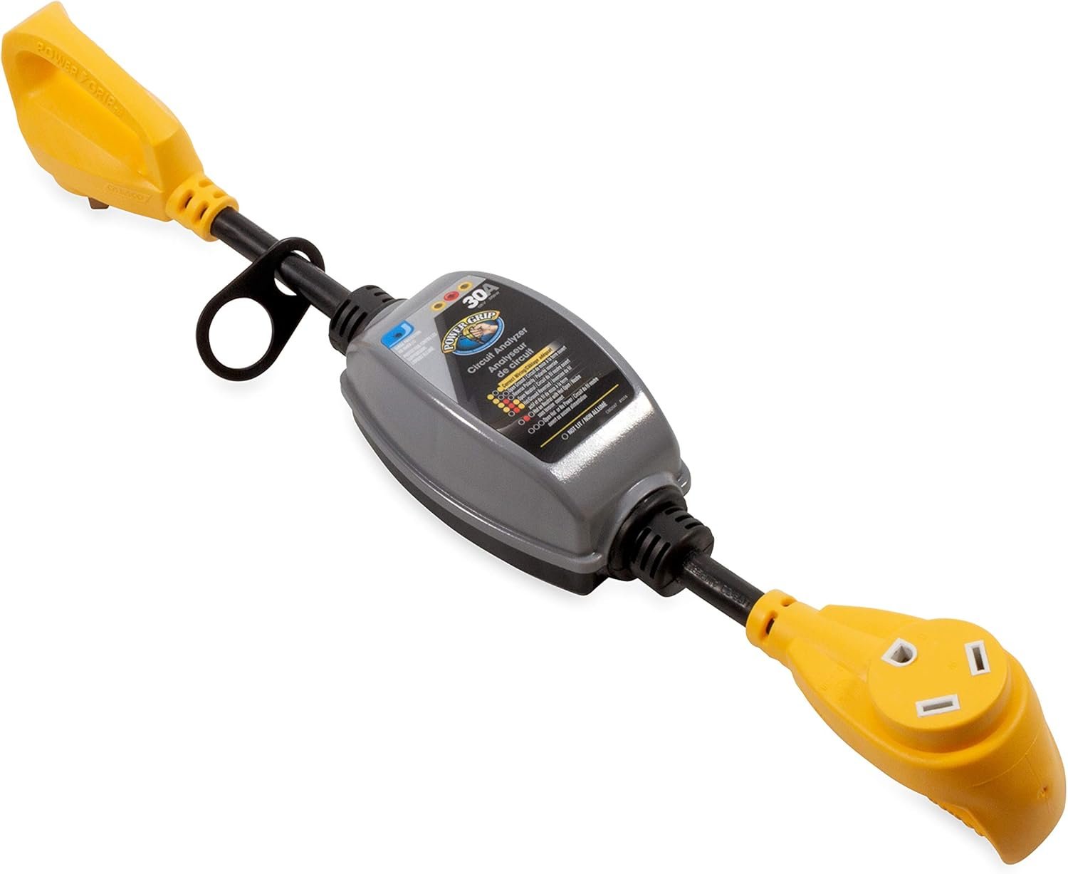 Camco PowerGrip 30-Amp Camper/RV Circuit Analyzer Dogbone | Features Integrated Surge Protection Up to 2100 Joules & Diagnostic LEDs for Fault Indication (55318)