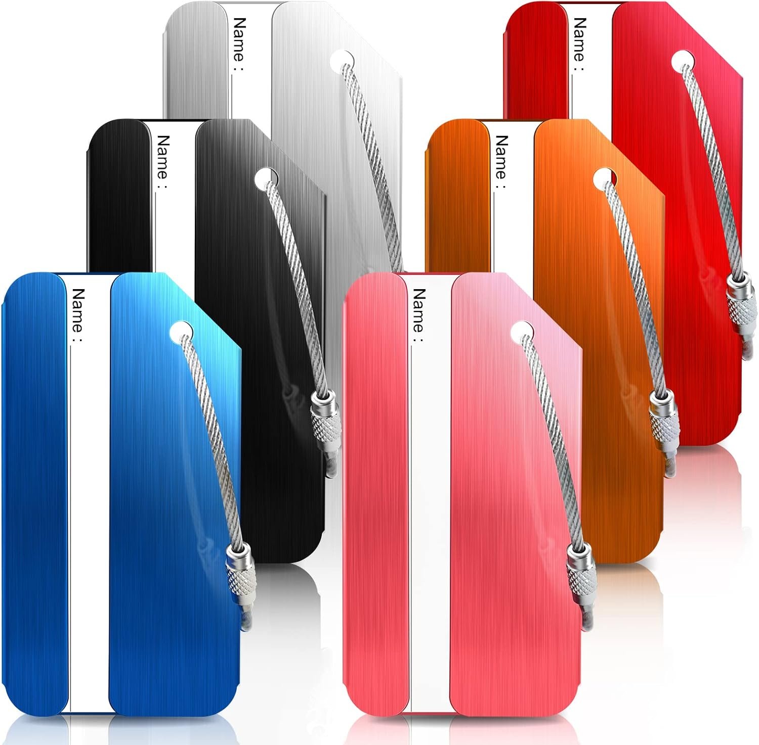 Wonwood_direct 6 Pack Aluminum Luggage Tags for Suitcases with Name ID Card, Durable Luggage Name Tags Identifier, Travel Tags for Luggage Baggage