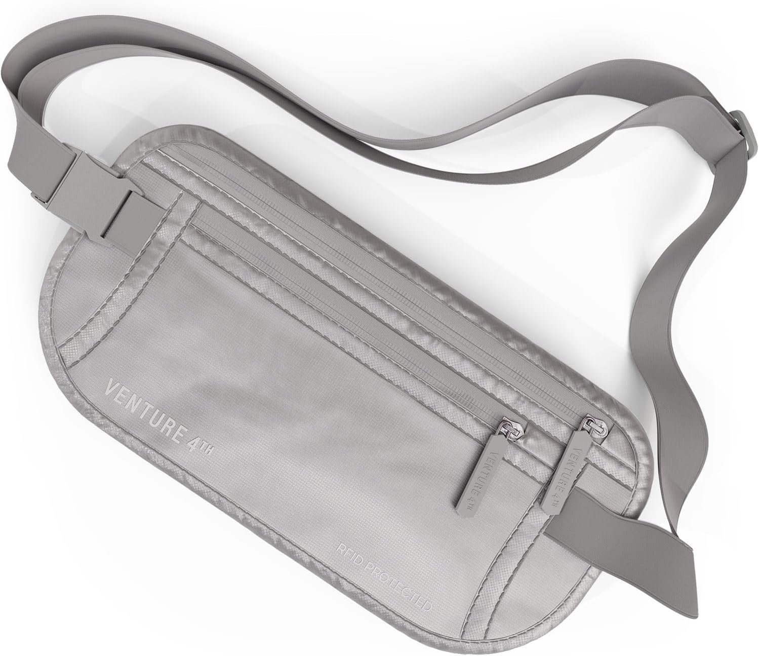 VENTURE 4TH Money Belt for Travel – Slim Hidden Under-Clothes RFID Blocking Anti-Theft Passport Holder & Travel Wallet Pouch for Men & Women to Protect Cash, Cards & Documents (Sleek Silver)