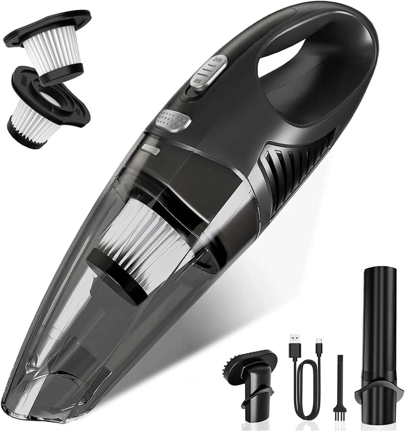 Handheld Vacuum Cordless, Rechargeable Car Vacuum Cleaner with Multiple Attachments, Portable Hand Held Vacuum Suction Power, Mini Vacuum for Car, Home, Pet Hair, Office, Desk, Keyboards Black Silver