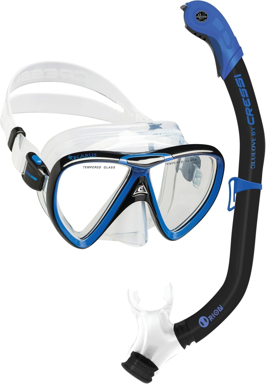 CRESSI Adult Snorkeling Set in Comfortable Pure Silicone – Mask & Semi-Dry Snorkel | Ikarus & Orion