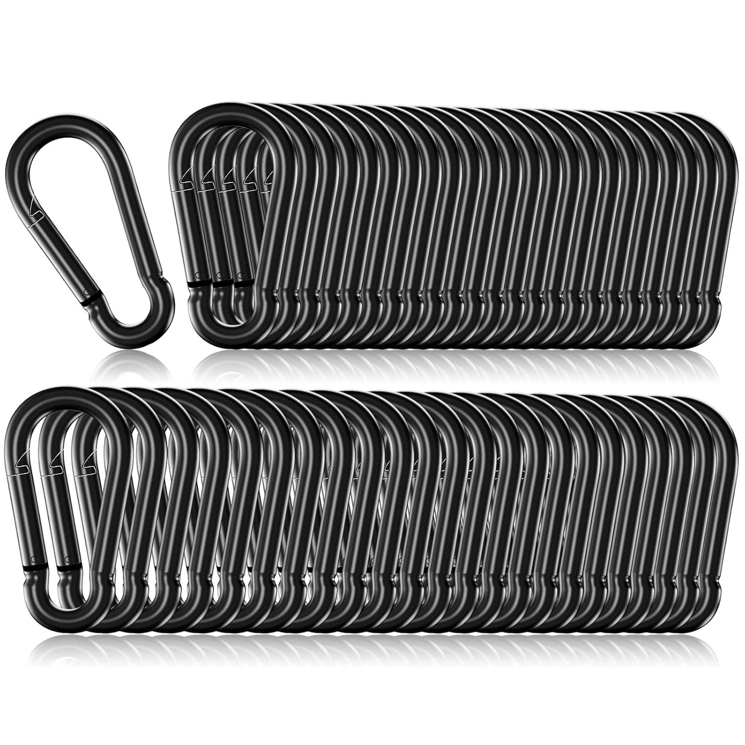50 Pack 2″ Heavy Duty Carabiner Clips, M5 Black Galvanized Steel Spring Snap Hooks, Rust-Resistant Keychain Clips for Hammock, Camping, Hiking, Fishing, Swing Set