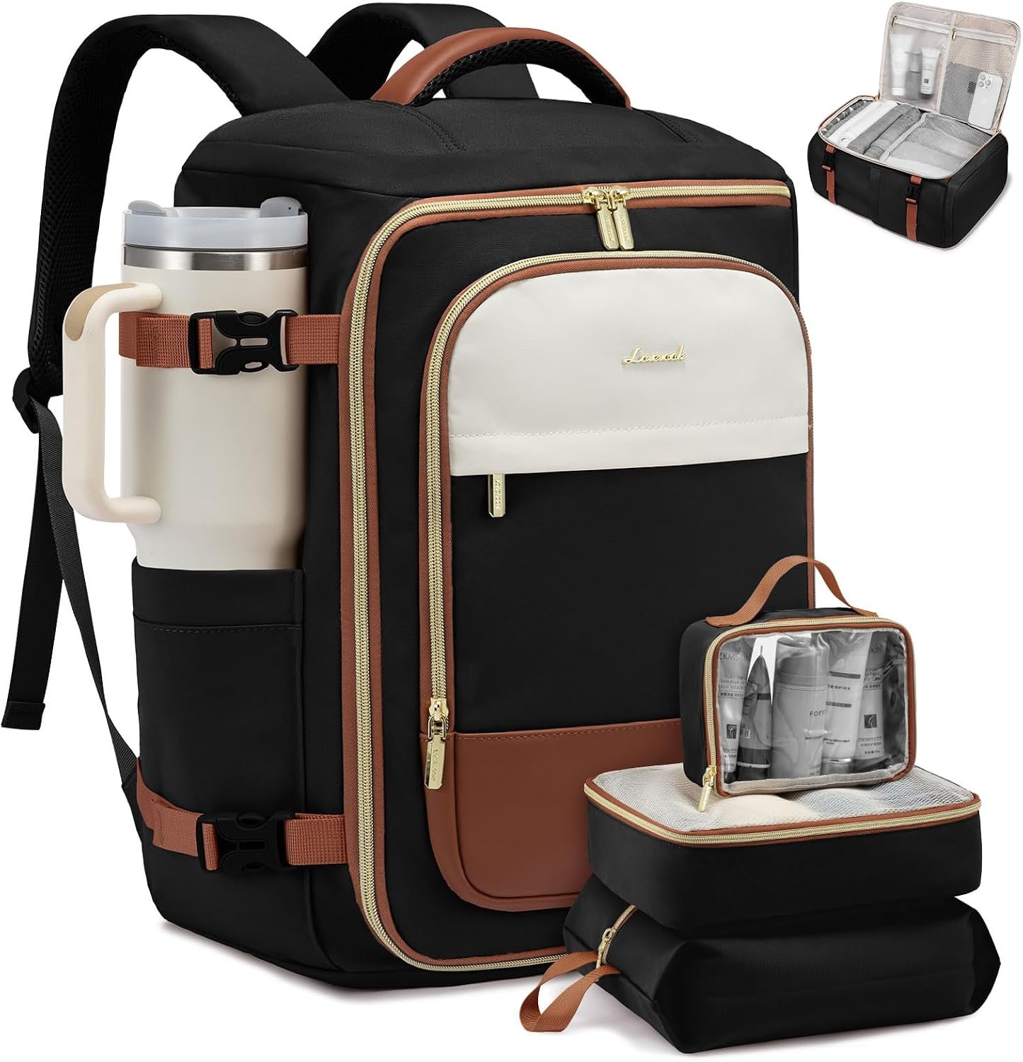 LOVEVOOK 40L Travel Backpack Carry on Flight Approved,Personal Item Bag with 3 Packing Cubes, Travel Backpack Bag for Women Fits 17″ Laptop, Water-resistant Carry On Backpack for Airplanes