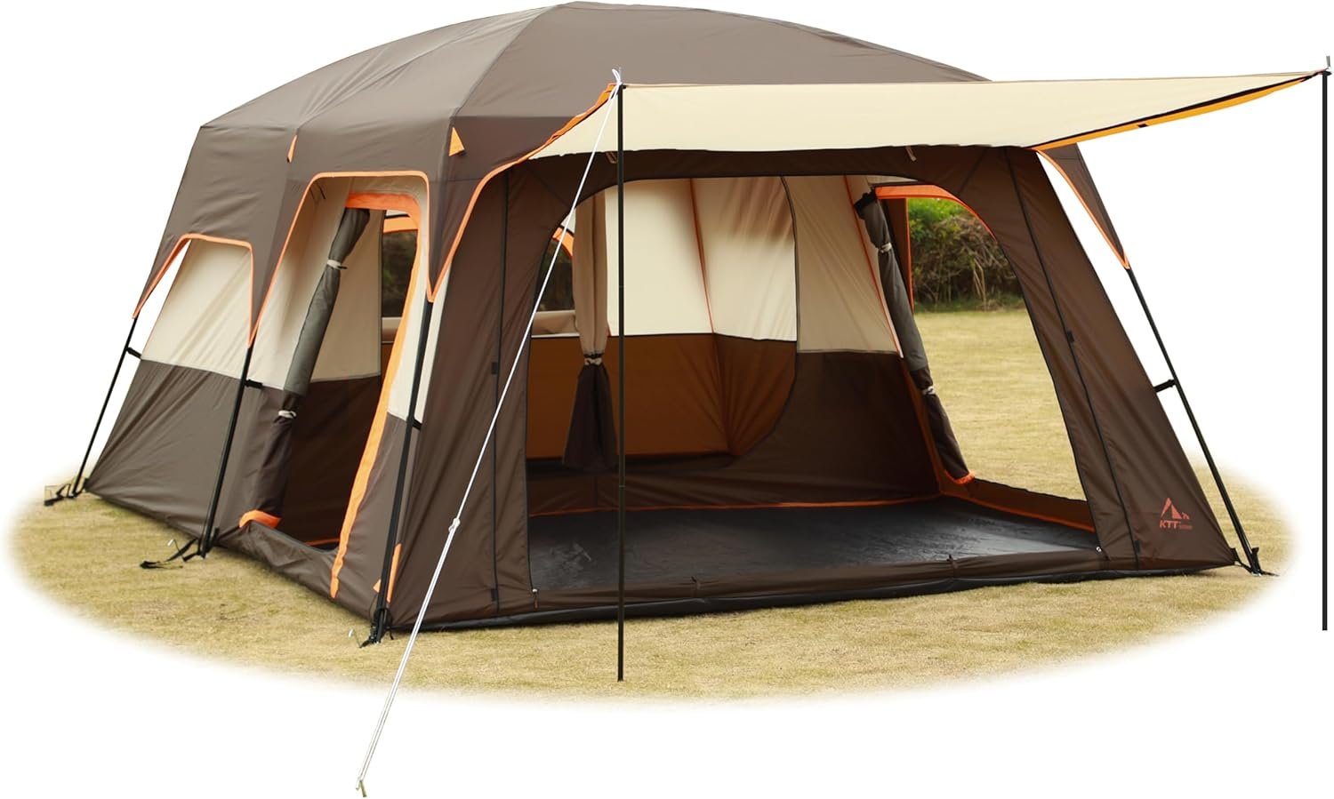 KTT Extra Large Tent 8-10-12-14 Person(A),Family Cabin Tents,2 Rooms,3 Doors and 3 Windows with Mesh,Straight Wall,Waterproof,Double Layer,Big Tent for Outdoor,Picnic,Camping,Family Gathering