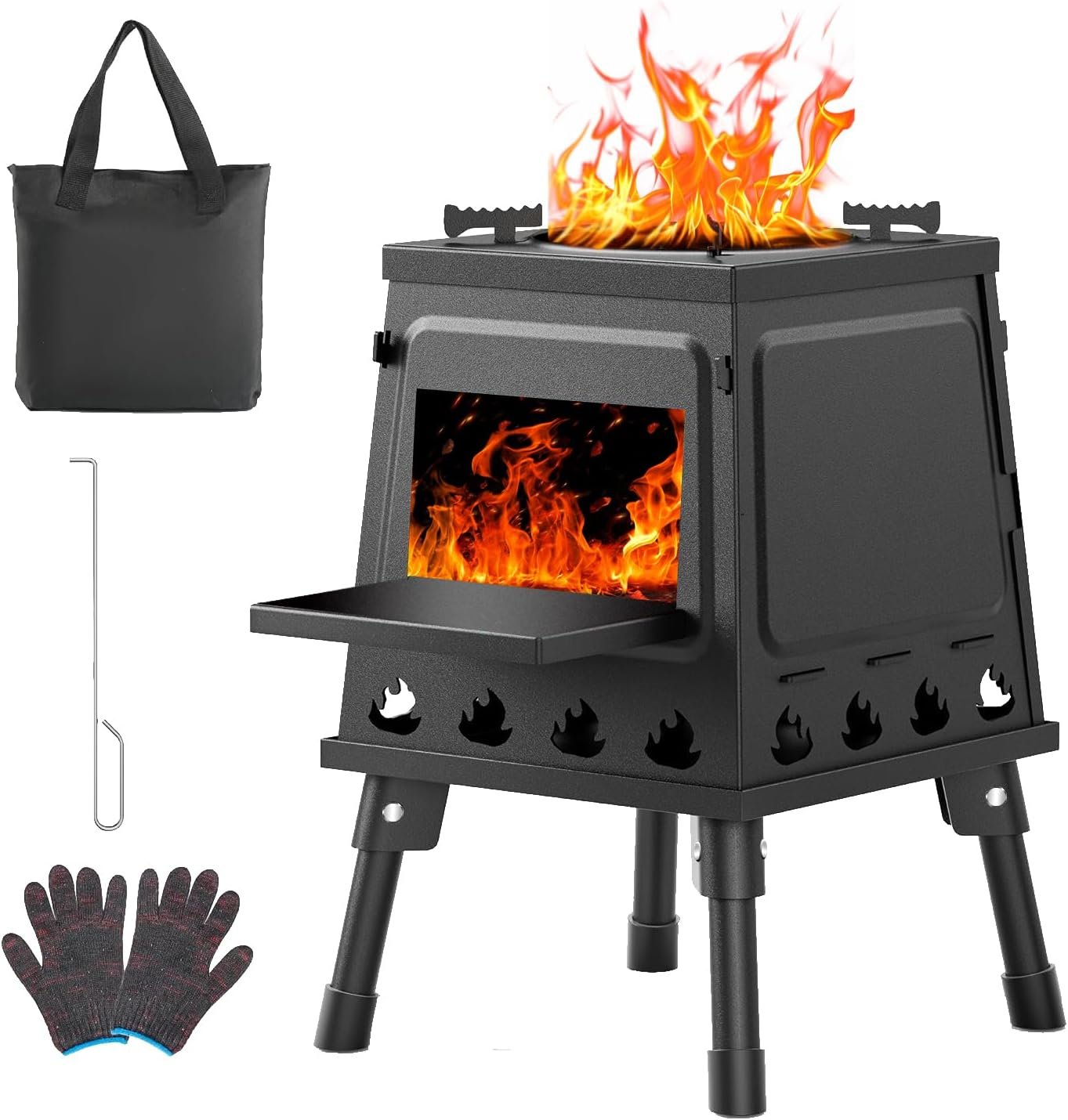 Portable Wood Stove Folding Twig Stove for Backpacking Camping Cooking (Black, Small)