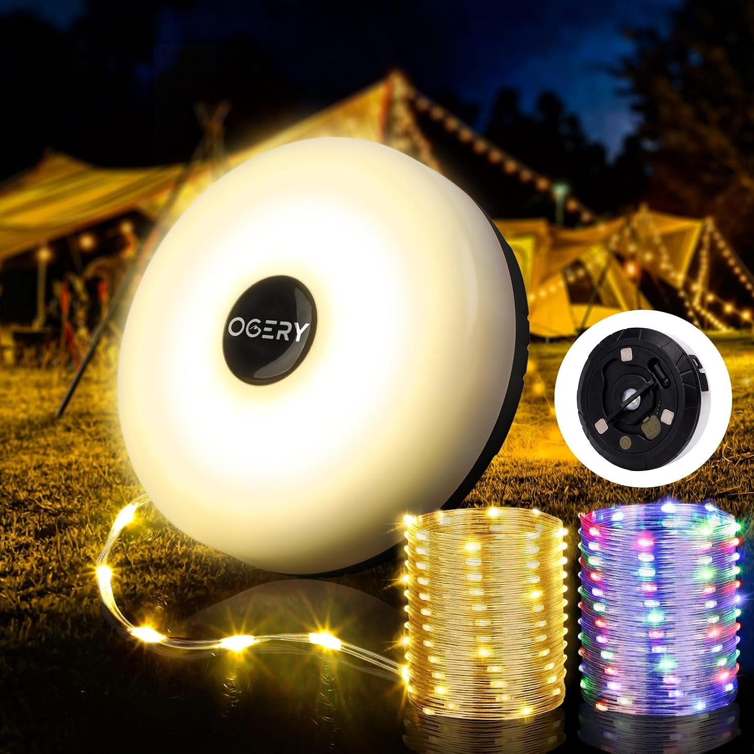 OGERY Camping String Lights, 4 in 1 Quick Storage 32.8FT Rechargeable Indoor Outdoor Fairy String Lights with 8 Lighting Modes, Hanging Portable LED Lamp for Christmas Decor Patio Party Essentials