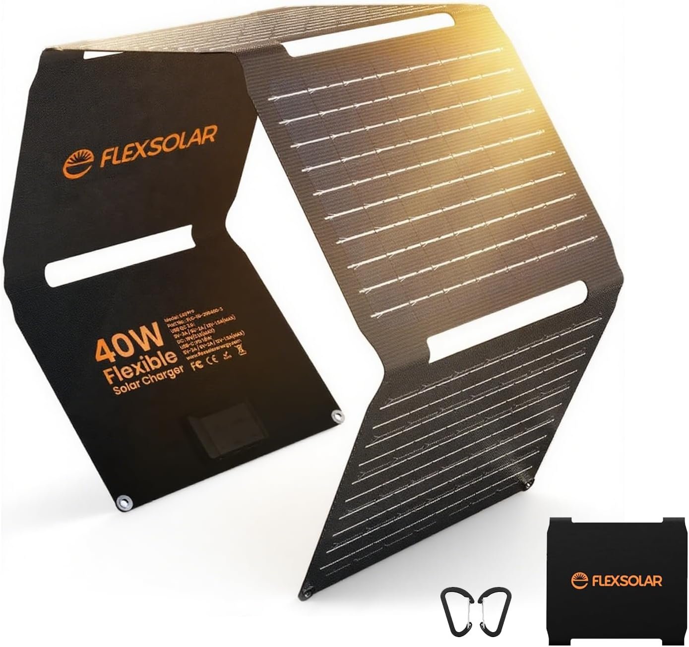 FlexSolar 40W Portable Solar Panel Charger – Upgraded Fast Charging with USB-C PD2.0, QC3.0 & 19V DC for Power Stations, Phones, Power Banks, IP67 Waterproof Foldable for Camping, Hiking, RV