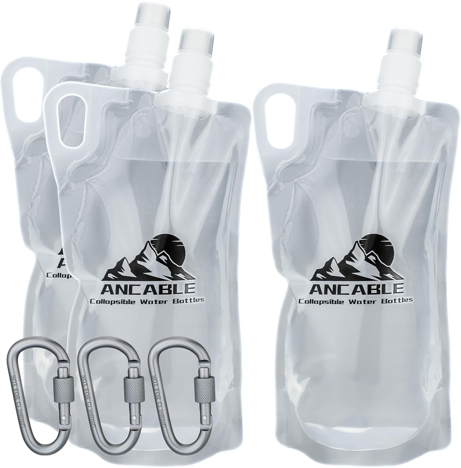 Ancable 33oz (1L) Collapsible Water Bottles, 3-Pack Reusable Travel Foldable Water Bottles for Hiking Camping Running Bike, BPA-Free Water Bottle