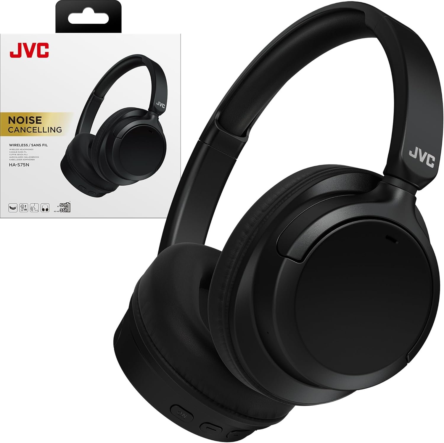 JVC Over Ear Wireless Active Noise Cancelling Headphones – Bluetooth 5.3 – Ambient Mode, 3 Audio Modes, Soft Comfort Pads, 35 Hr Battery, Foldable & Lightweight – Mic- Travel & All-Day Wear – HA-S75N