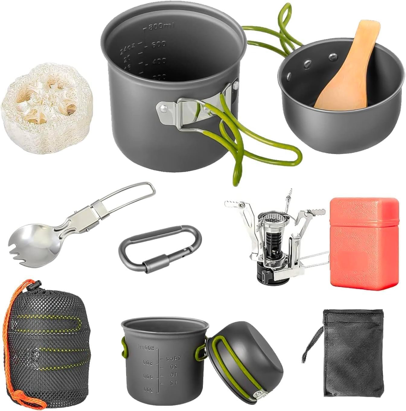 Camping Cookware Set, Portable Camping Mess Kit with Non-Stick Pots, Pans Set and Folding Fork, Lightweight Backpacking cookware Cooking Set for Outdoor/Camping/Hiking/Picnic
