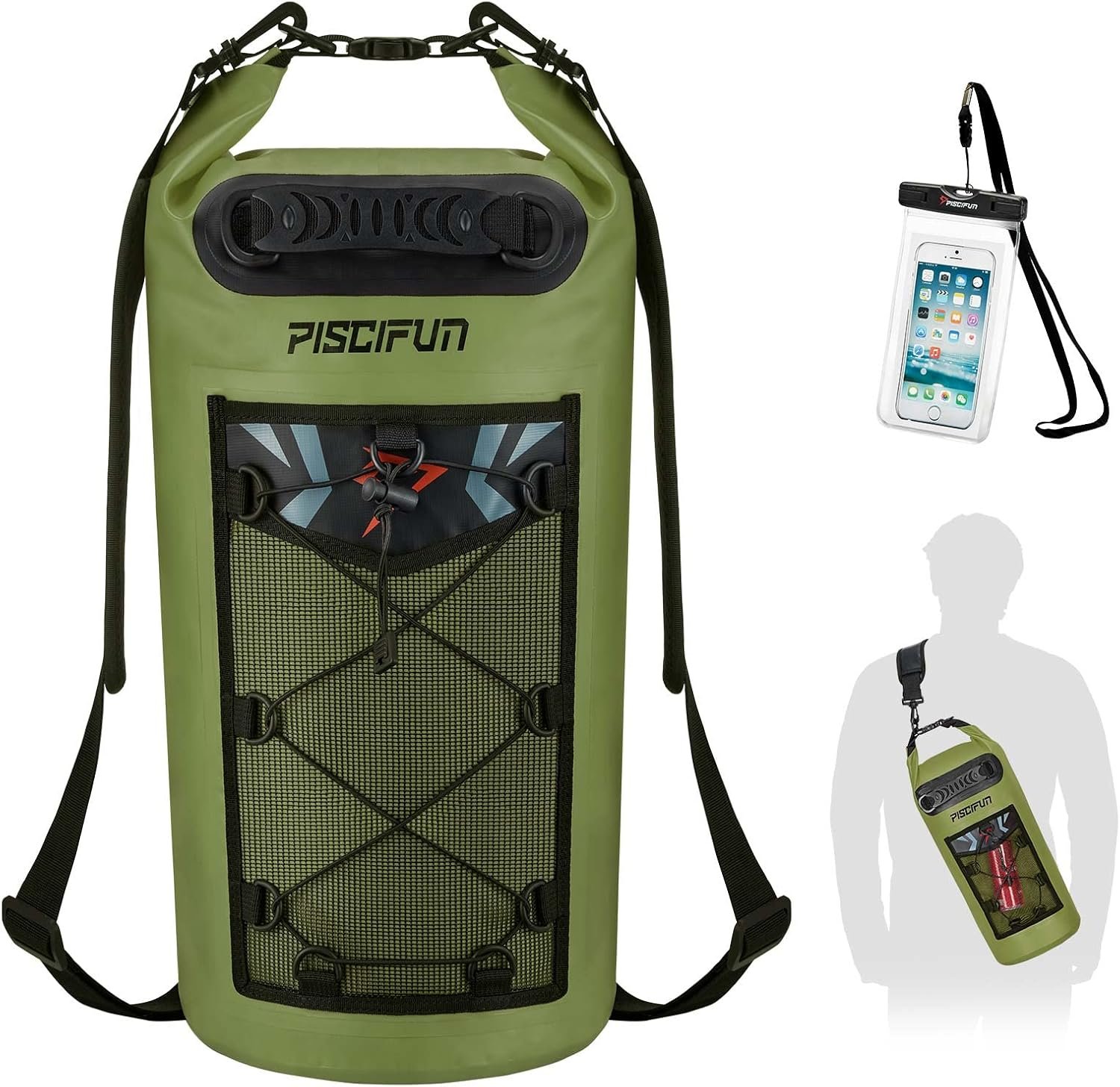 Piscifun Dry Bag, Waterproof Floating Backpack 10L/20L/30L/40L with Waterproof Phone Case for Boating, Kayaking, Fishing