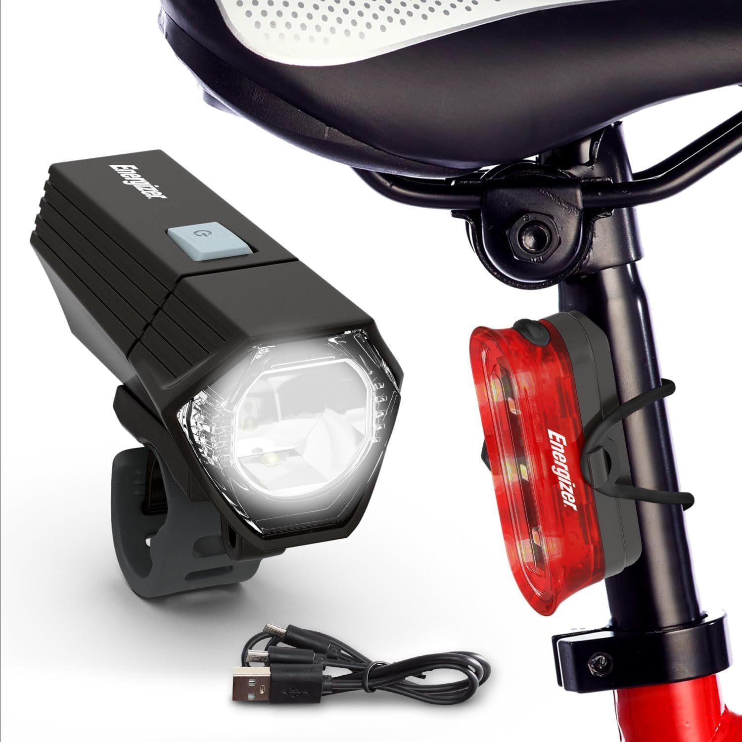 Energizer X400 Rechargeable Bike Light, IPX4 Water Resistant, Compact and Lightweight Design, Front Clip Light and Rear LED Light for Visibility Black