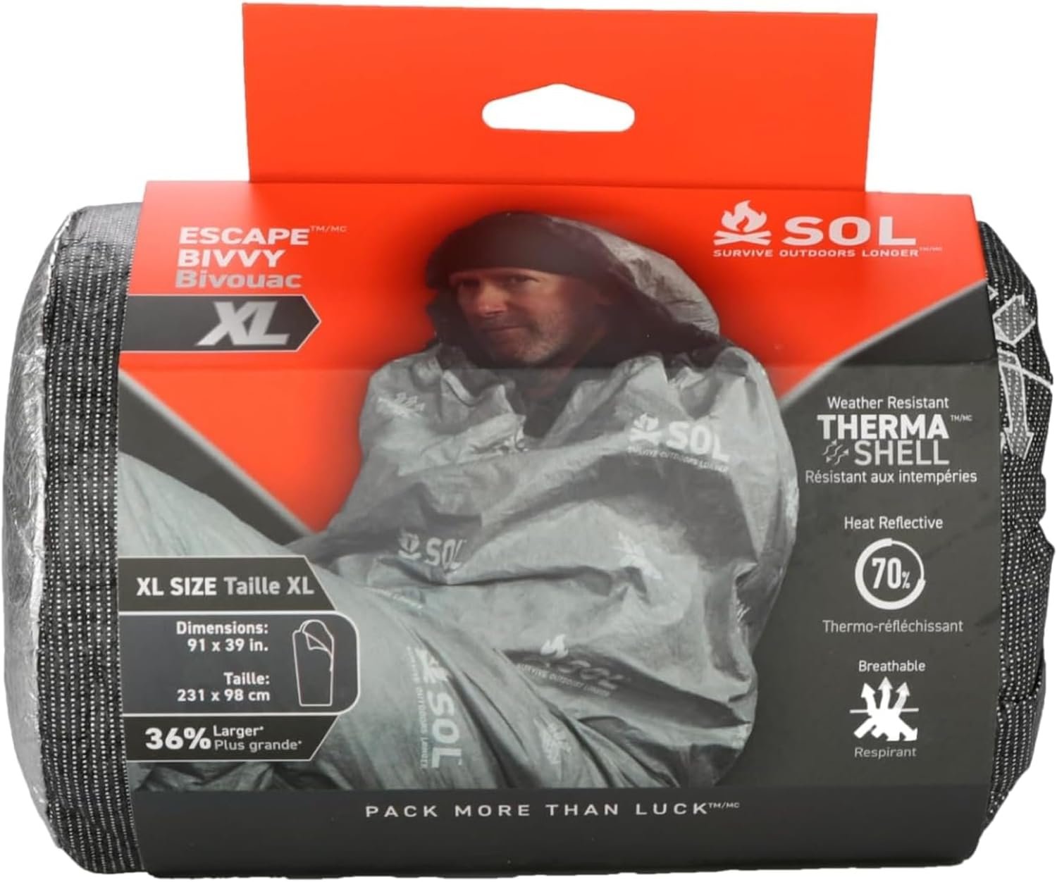 SOL Escape Bivvy with Hood – Emergency Preparedness Blanket – Reflects Up to 70% Body Heat – Outdoor Survival Shelter – Water Resistant – Durable & Breathable – Winter Camping Supplies – XL, Gray