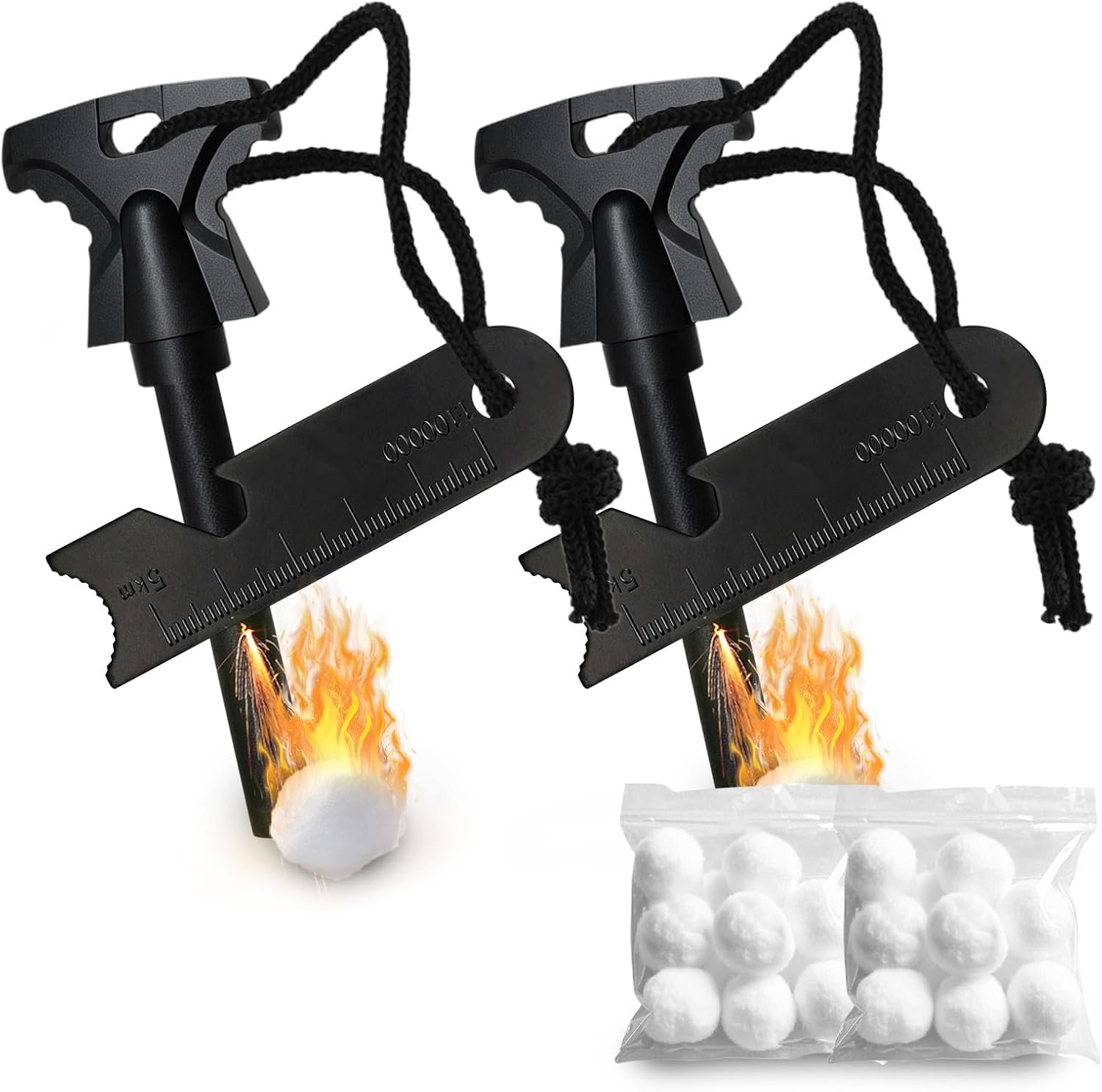 2PCS Magnesium Fire Starter with Striker, High Temp Magnesium Rod, Ferro Rod Fire Starter Survival Tool with 20Pack Waterproof Tinder and Steel Fire Striker for Camping, Hiking and Emergency