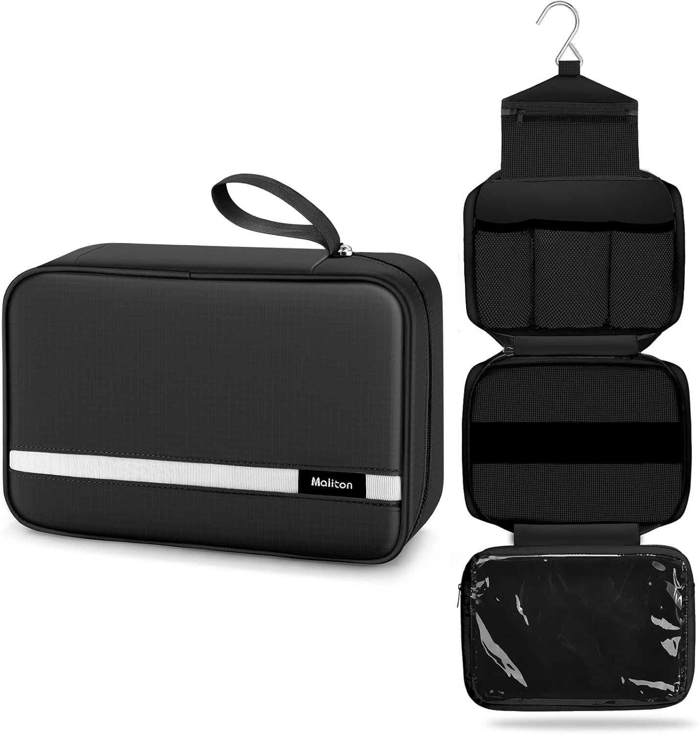 Maliton Toiletry Bag for Men & Women Travel Toiletry Bag Hanging Toiletry Bag Hygiene Bag with 4 Compartments Waterproof Bathroom Shower Bag for Traveling(Black)