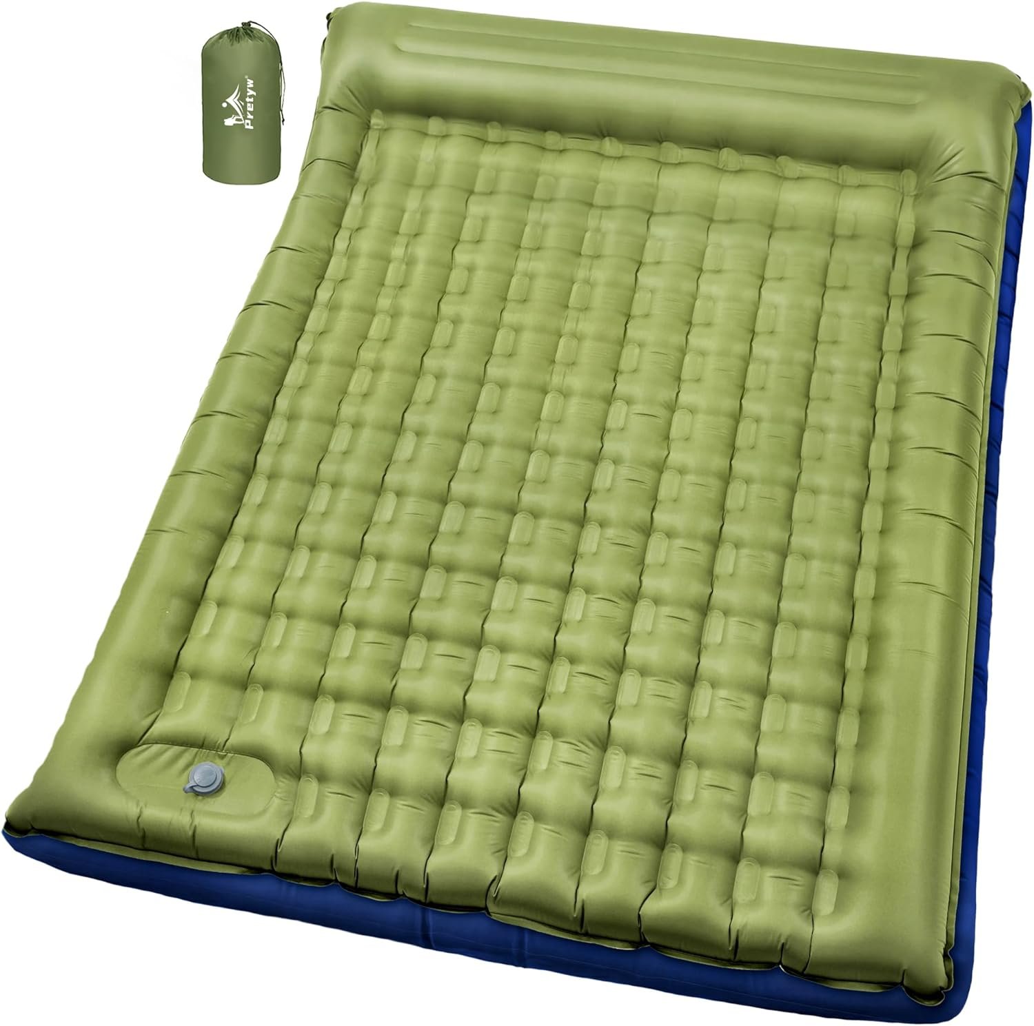 Double Sleeping Pad for Camping – 5.5″ Ultra-Thick Camping Mattress with Pillow, Built-in Foot Pump, Compact 2-Person Portable Camping Mat for Backpacking, Hiking, Car Traveling, Beach, Tent