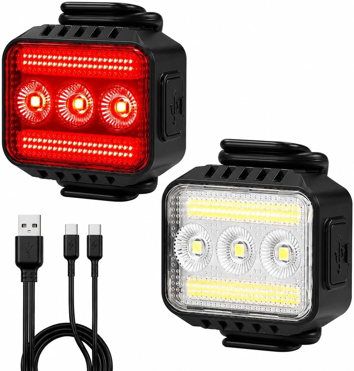 Bright Bike Lights Set for Night Riding, 9+9 Modes Rechargeable eBike Lights Front and Back, Waterproof Bicycle Lights, Bike Headlight and Tail Light Set for MTB, Off-Road & City Riding