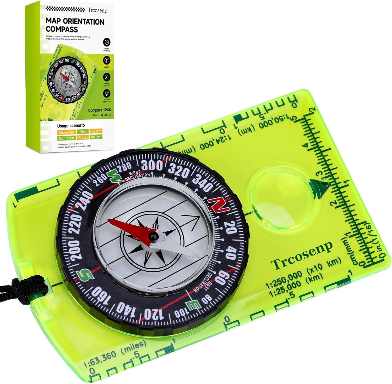 Outdoor Compass with Adjustable Declination, Magnifier, Ruler, Scale, Multifunctional Kids Waterproof Compass for Map Reading, Hiking, Camping, Navigation and Survival.