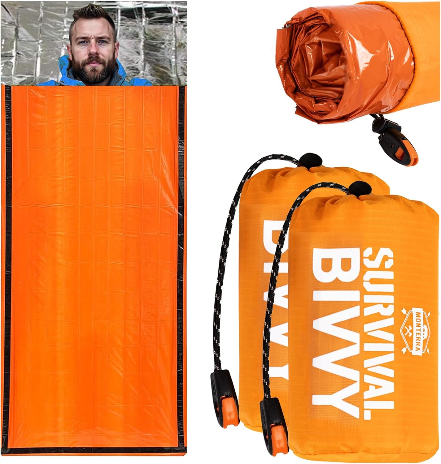 Monterra Emergency Survival Bivvy, Sleeping Bag, Hiking Essentials, Bivy Sack, Outdoor Gear and Equipment, Camping Accessories.