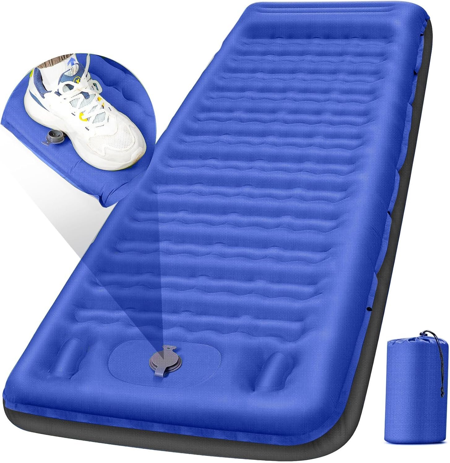 FNARMW Camping Sleeping Pad, Extra Thick 5 Inch Camping Mat with Pillow Built-in Foot Pump Inflatable Sleeping Pads Compact for Camping Backpacking Hiking Traveling Tent（Blue Grey）
