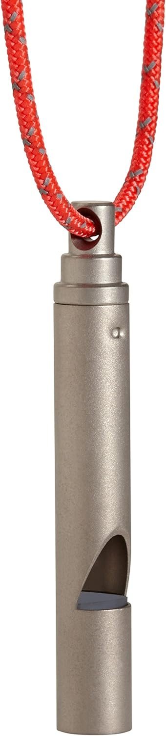 Vargo Titanium Emergency Whistle – Ultralight 100+ dB Pealess Safety Whistle with Reflective Neck Lanyard – Durable Survival Whistle for Hiking, Backpacking, Camping, and Emergency Kits