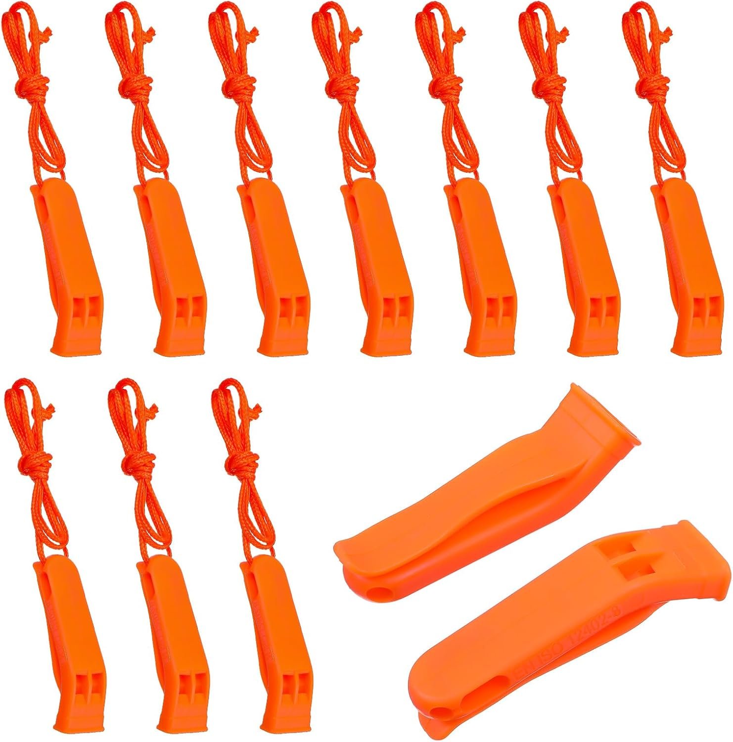 Sibba Emergency Whistles 10 PCS Super Loud Survival Safety Whistles with Reflective Lanyard 120dB Orange Plastic Whistle for Life Vest Kayak Hiking Camping Outdoor Emergency Signaling Lifeguard