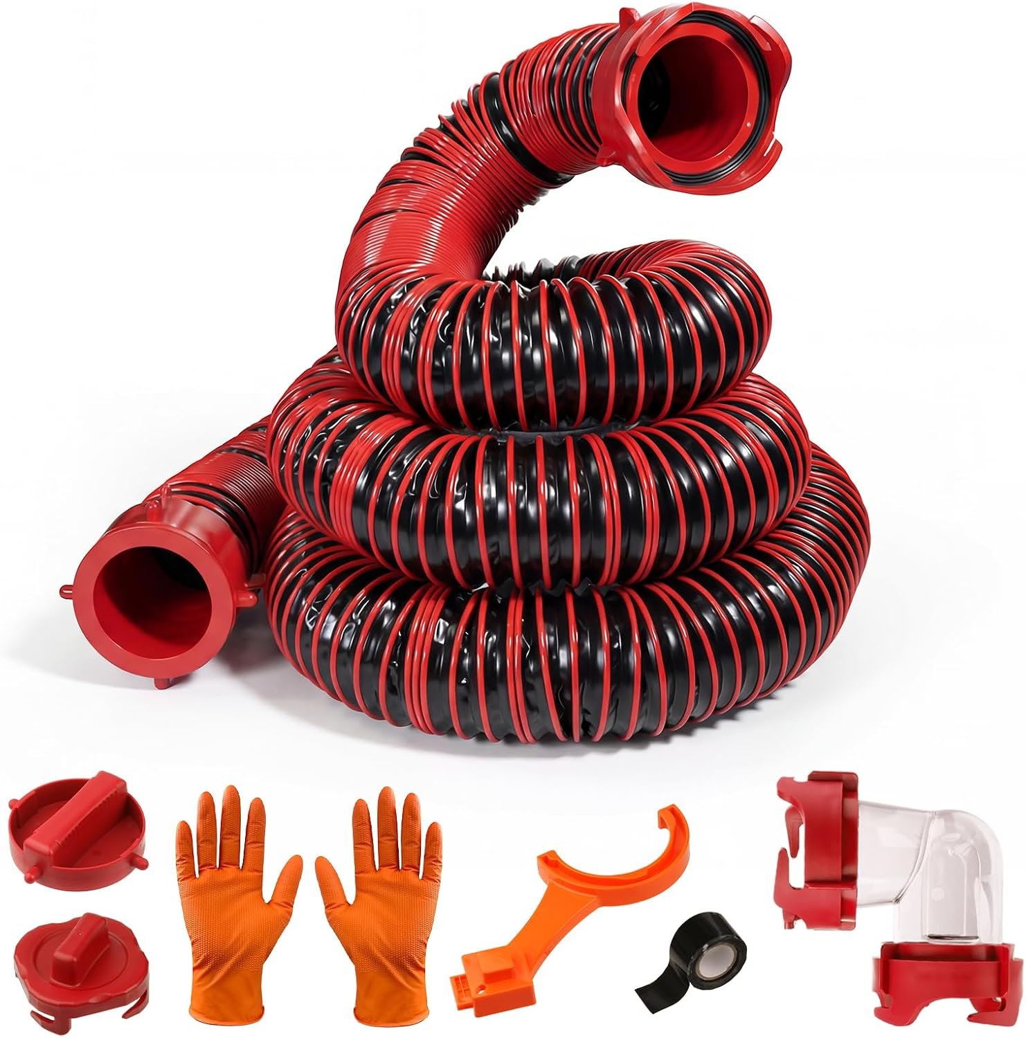 10 FT RV Sewer Hose Kit: Heavy Duty Camper Waste Hose with Leak-Proof Swivel Fittings, 90° Clear Elbow, 4-in-1 Adapter, TPE Tech for Crush-Proof and UV-Resistant (Female to Female)