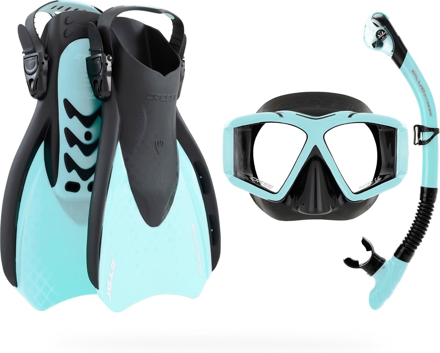 Cressi Traveler Set – Adult Snorkel Set Wide View Mask, Dry Top Snorkel and Fins – Comfortable and Light – Designed in Italy
