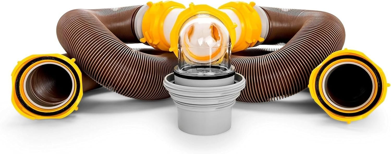 Camco Revolution 20′ Sewer Hose Kit with Swivel Fittings and Wye Connector – Ready To Use Kit with Fittings, Hoses, and Storage Caps, Great For RVs with Separate Tank Valves, 39667