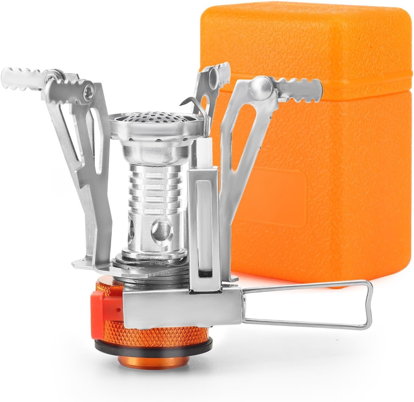 KUBQLIG Portable Camping Stove with Piezo Ignition, 3000W Mini Backpacking Gas Burner for 7/16 Threaded EN417 Fuel Canisters, Wind-Resistant Folding Camp Stove for Hiking Outdoor Cooking