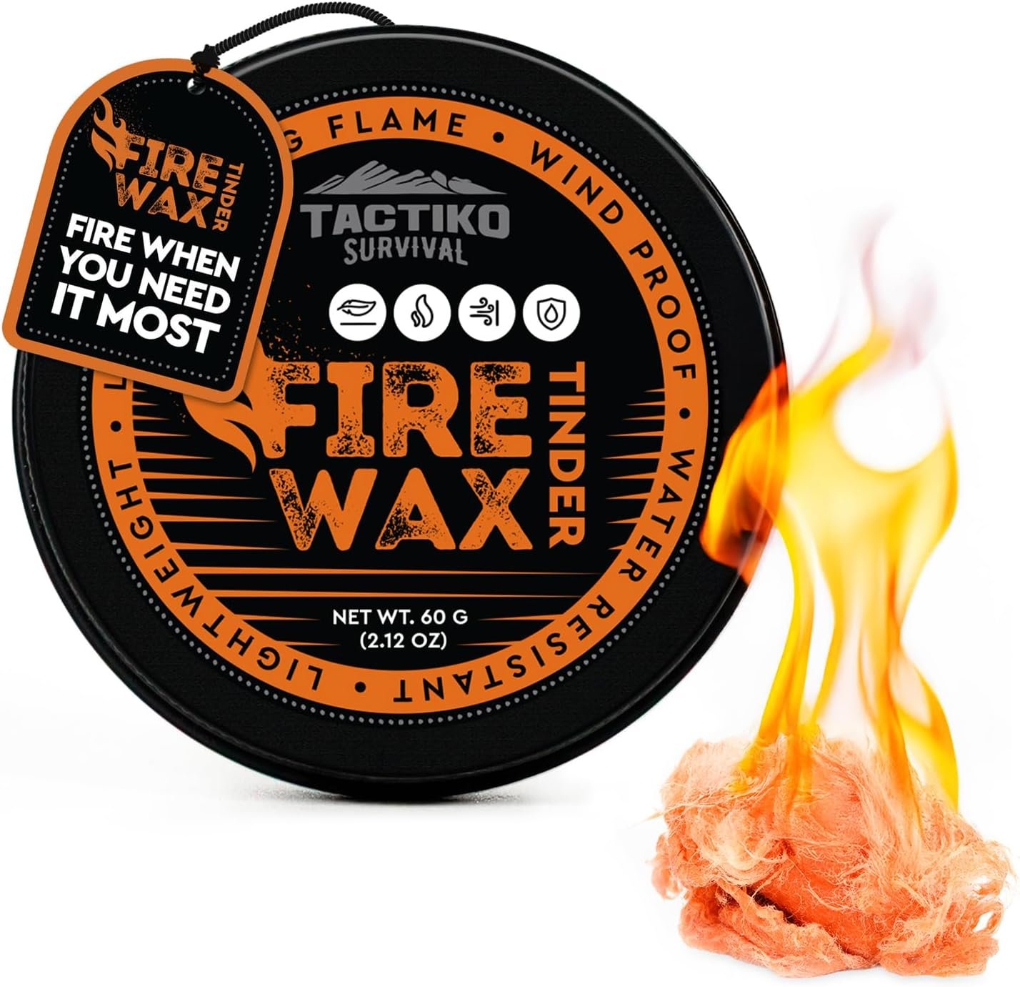 Tactiko Camping Fire Starter – Waterproof Survival Fire Starter for Wet Wood & Emergency Kits – 5 Minute Burn Time, 50 Uses, 60g – Lightweight Campfire Accessory for Hiking & Backpacking