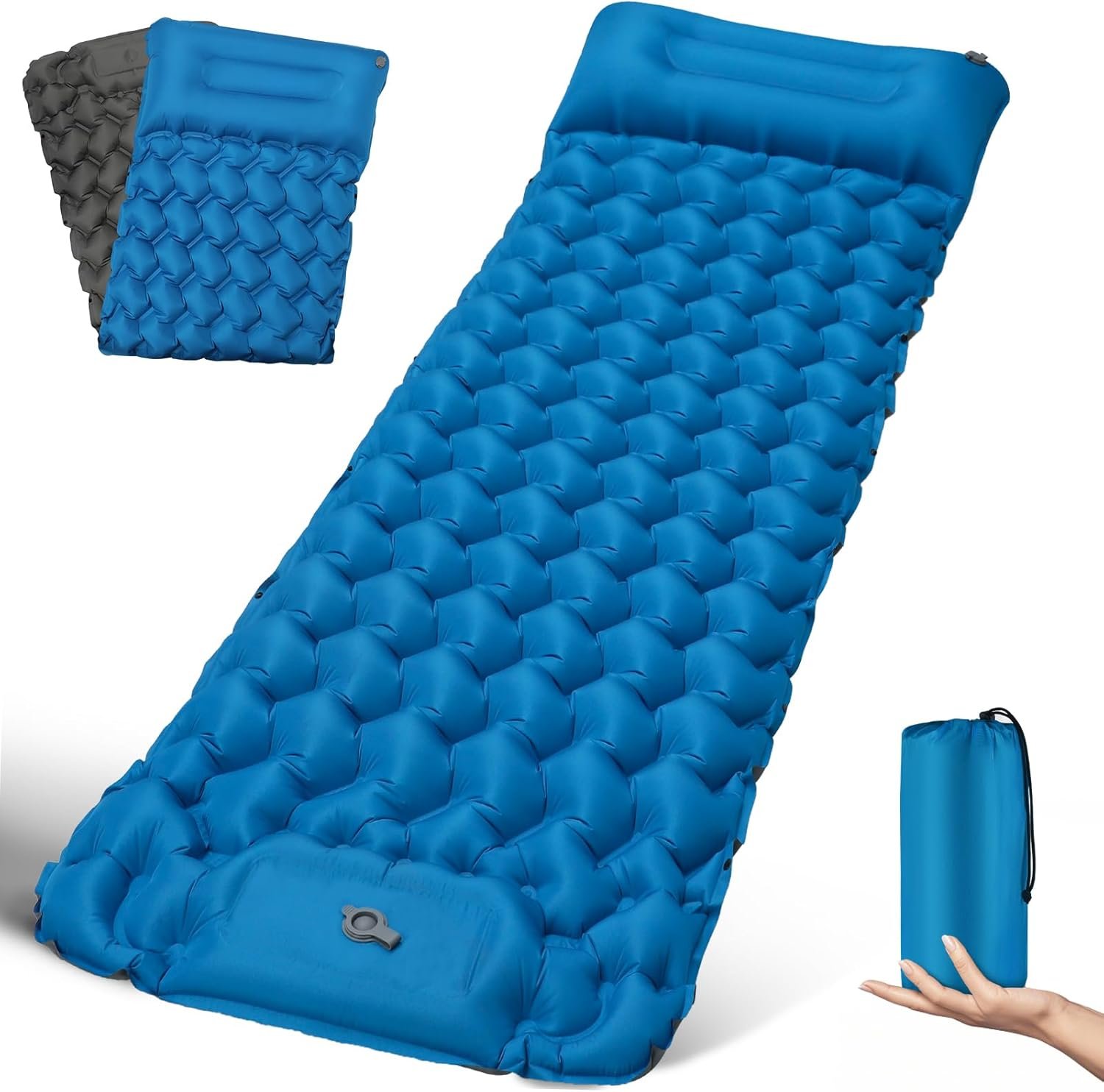 Camping Sleeping Pad, 4″ Extra Thick Ultralight Inflatable Sleeping Pad with Built-in Foot Pump & Pillow, Quick Inflate Compact Camping Air Mattress for Backpacking, Hiking, Travel & Tent