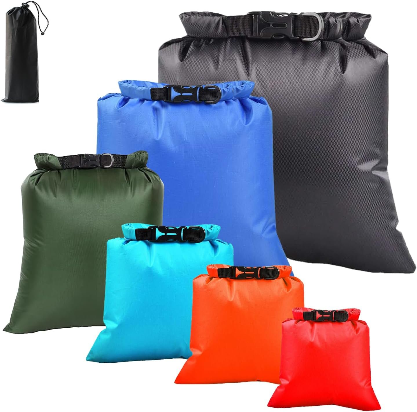 6PCS Wet Dry Bag Set – Waterproof Bags for Swimming & Beach, Lightweight Water Proof Bags for Travel with Roll‑Top Closure, Multi‑Size Waterproof Pouch for Water Sports & Beach Essentials